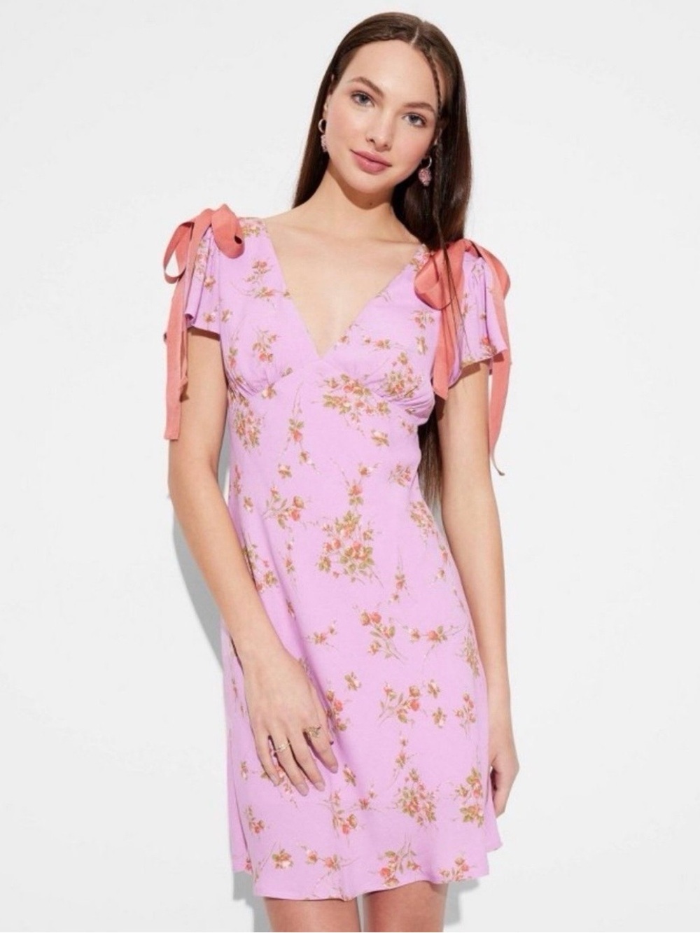 Wild Fable NWT Pink Floral Tie-Strap Babydoll Mini Dress
